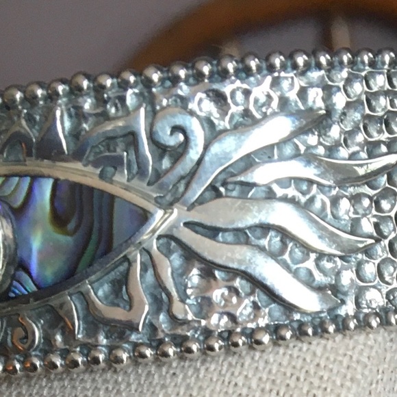 Handcrafted NEW Samuel B silver abalone and sleeping turquoise Evil Eye cuff - Picture 4 of 7